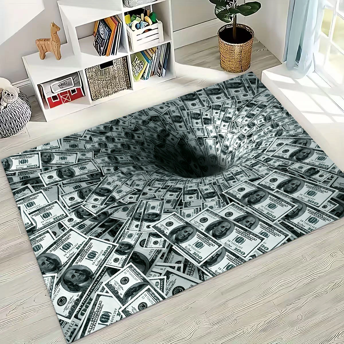 

3D Vortex Illusion Money USD Euro Pattern Rug for Bedroom Living Room Sofa Home Doormat Decor,Large Kid Play Non-slip Floor Mat