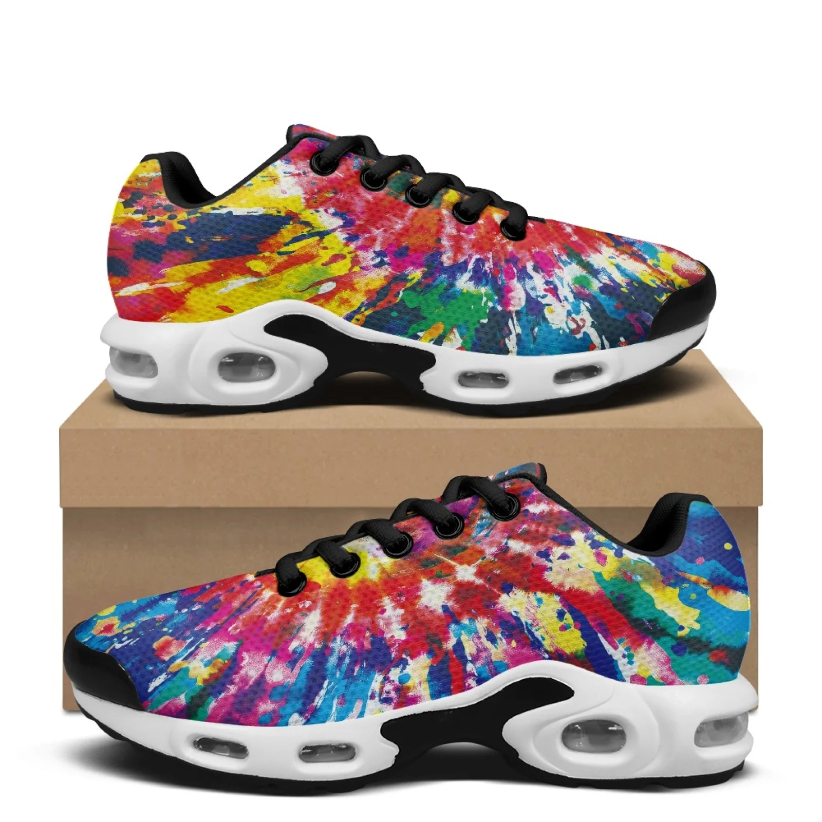 PENSTROLL Colorful Tie Dye Patterns Platform Air Cushion Mens Running Shoes Tennis Basketball Shoes for Adult Gym Sport