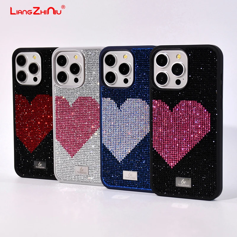 Glitter Diamond Half Heart Case For Apple16promax 15 14 Tpu Bezel Full Cover Iphone13pro 12 11 Ladies Elegant Glitter Phone Case