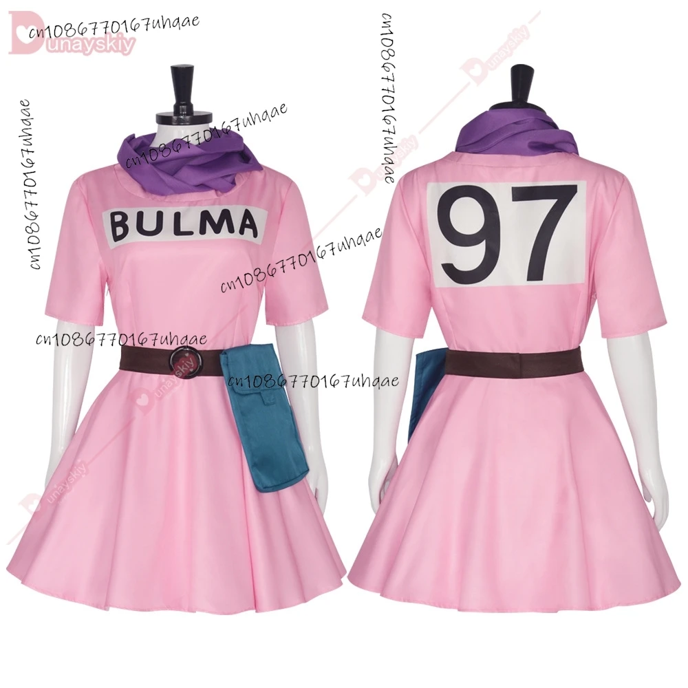 Bulma Cosplay Costumes Pink Dress Anime Role Play Dress WIth Long Green Wigs For 2024 Halloween Carnival Party Women Outfit