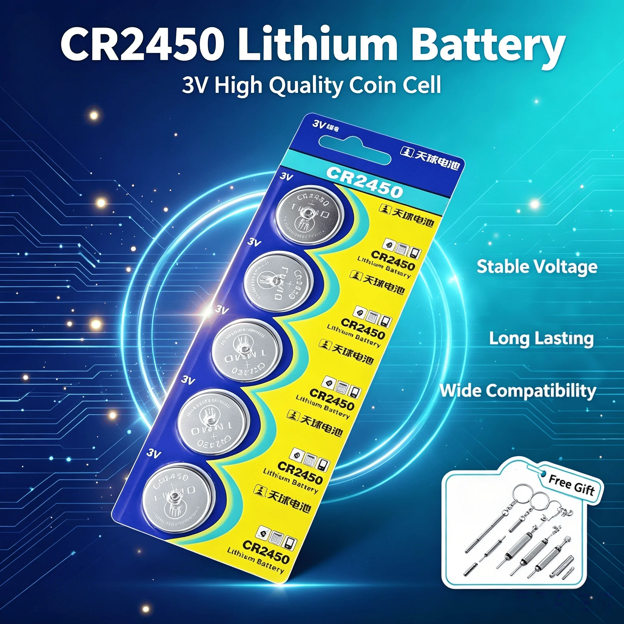Pile bouton au lithium 3V CR2450, 580mAh, 2 à 50 pièces, 5029LC LM2450 DL2450 CR2450N BR2450, pour montre et appareils électroniques