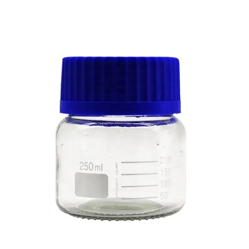 Laboratory Clear Chemical Bottle Boro3.3 250mL 500mL 1000mL Wide Mouth Jar Glass Reagent Bottle Media Bottle With Scale Mark