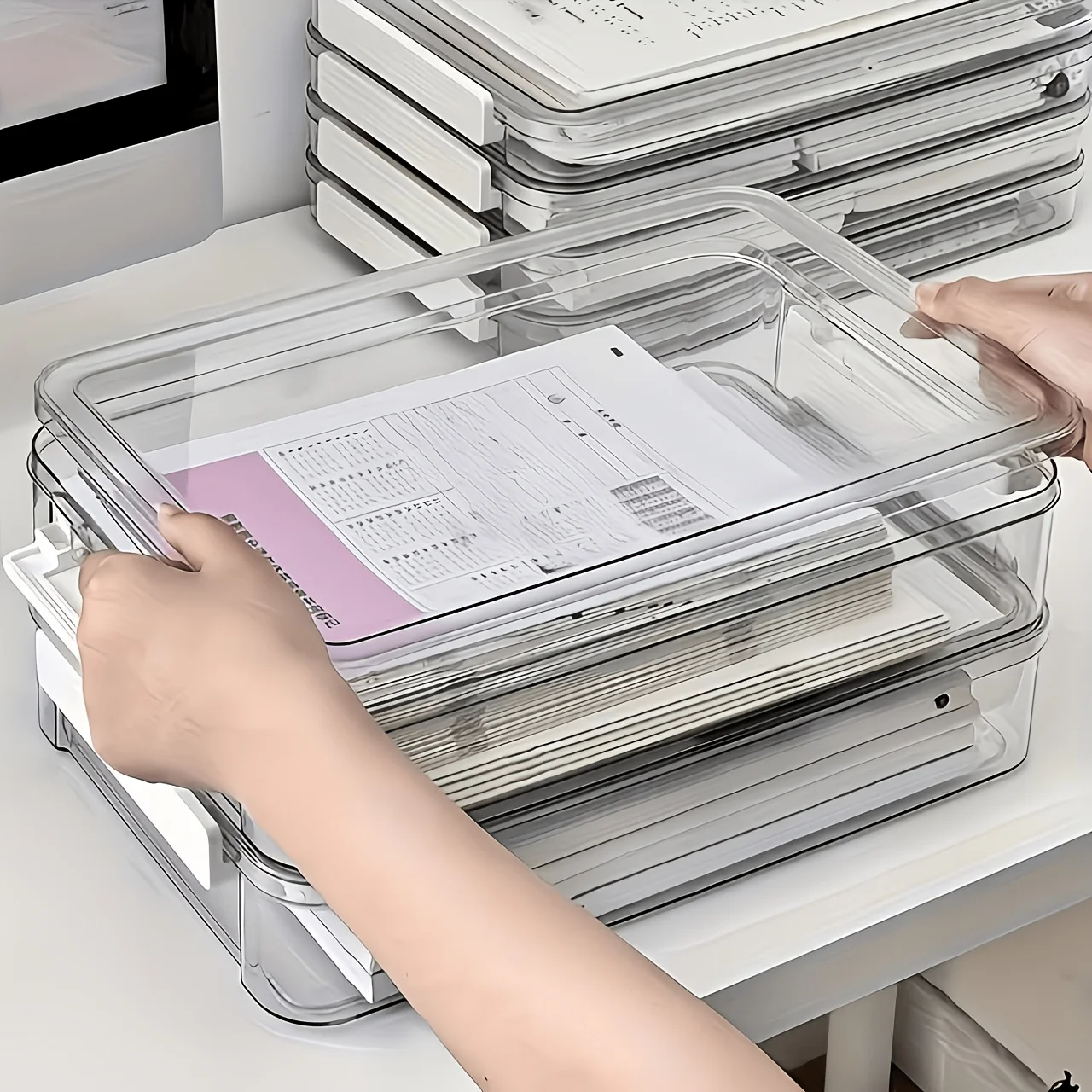 Lot de 2 boîtes de rangement pour documents A4, organisateur en plastique PET transparent épaissi pour certificats et diplômes