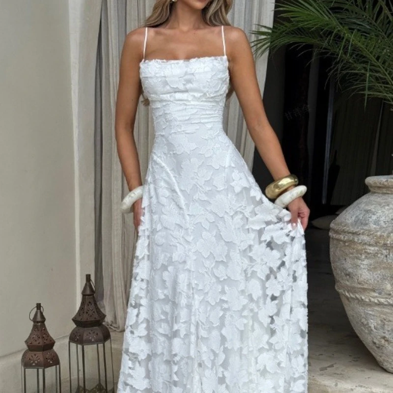 Sexy Floral Women's Summer Spaghetti Strap Backless Maxi Dress Ball Gown Sleeveless Lace-up Evening Party Long Cami Dresses