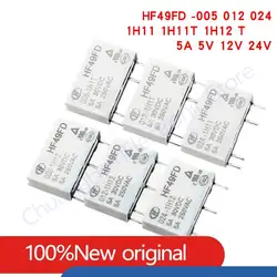 5Pcs HF49FD Industrial relay HF49FD-005-1H11 HF49FD-012-1H11 HF49FD-024-1H11 1H12 5A 4PIN 5V 12V 24V Miniature power relay