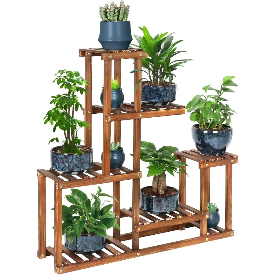 

Wood Plant Stand Indoor Outdoor Multi Tiered Corner Plant Shelf Holder High Low Flower Rack Stand for Indoor Multiple Plants 9