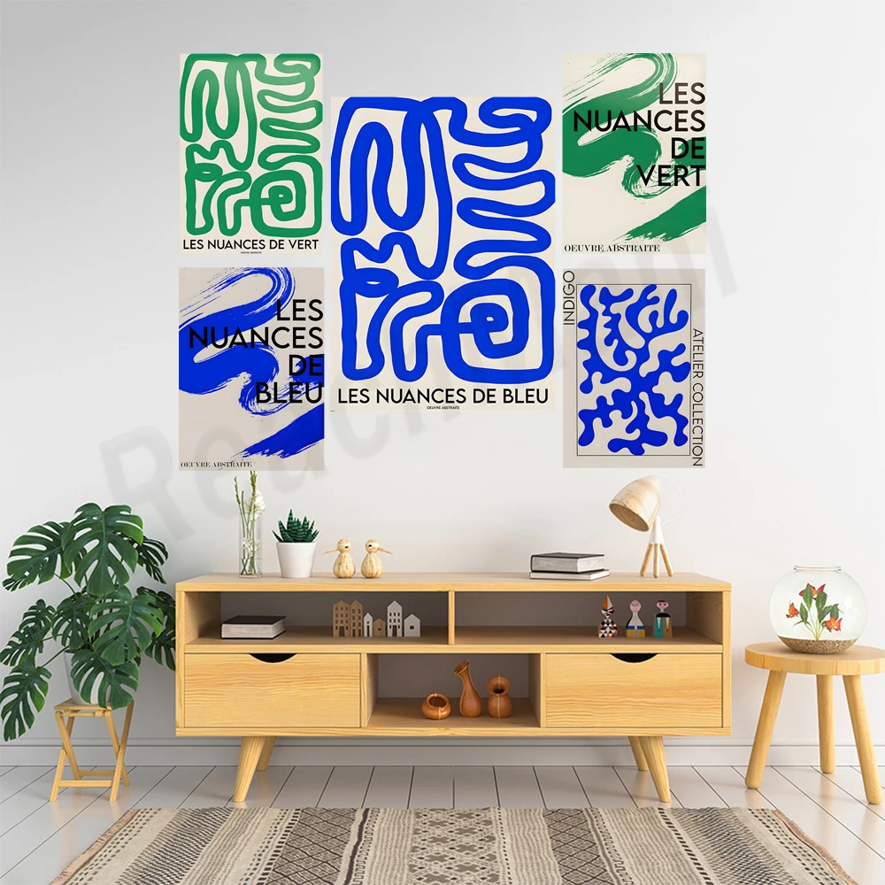 Blue, Green Bauhaus Art, Abstract Sage Green, Contemporary Indigo Art Poster, Bauhaus Abstract Graphic Design Exhibition Poster 2