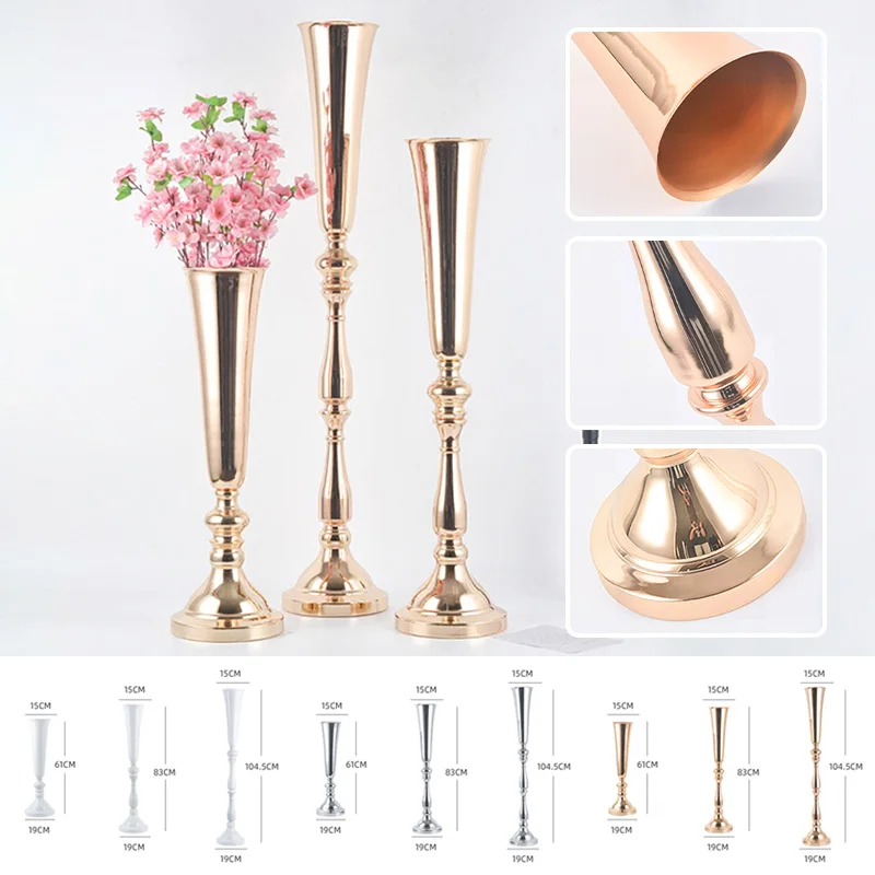 S/M/L Elegant Golden Silver Wedding Flower Vases Romantic European Style Metal Vases Iron Candle Holder Home Wedding Decor