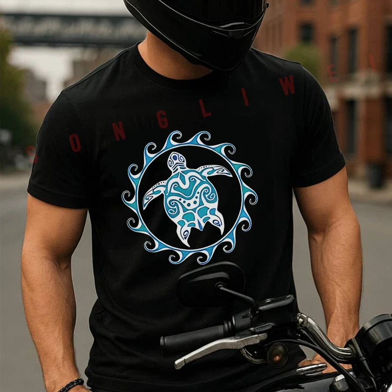 

Turtle Graphic Artistic Ocean Design Moto T-Shirt Vintage Cotton Plain Mens Funny T Shirts Casual Harajuku Clothes