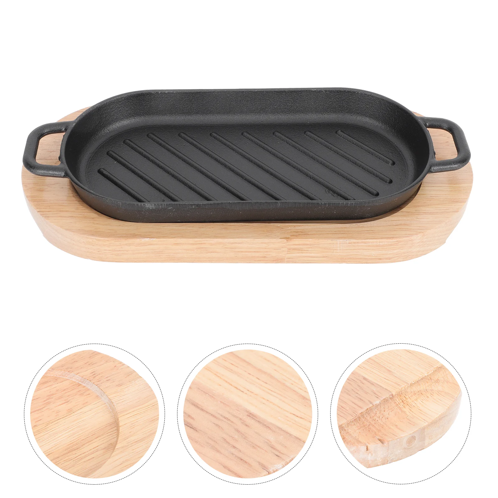 

Cast Iron Griddle Affordable Plate Grill Roasting Pan Steak Fried Fries Wood Non-stick