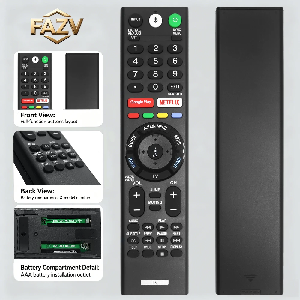 FAZV RMF-TX310B Voice Remote for Sony XBR-55X905F XBR-55X2007F XBR-65X800G XBR-65X805G Smart 4K UHD TV