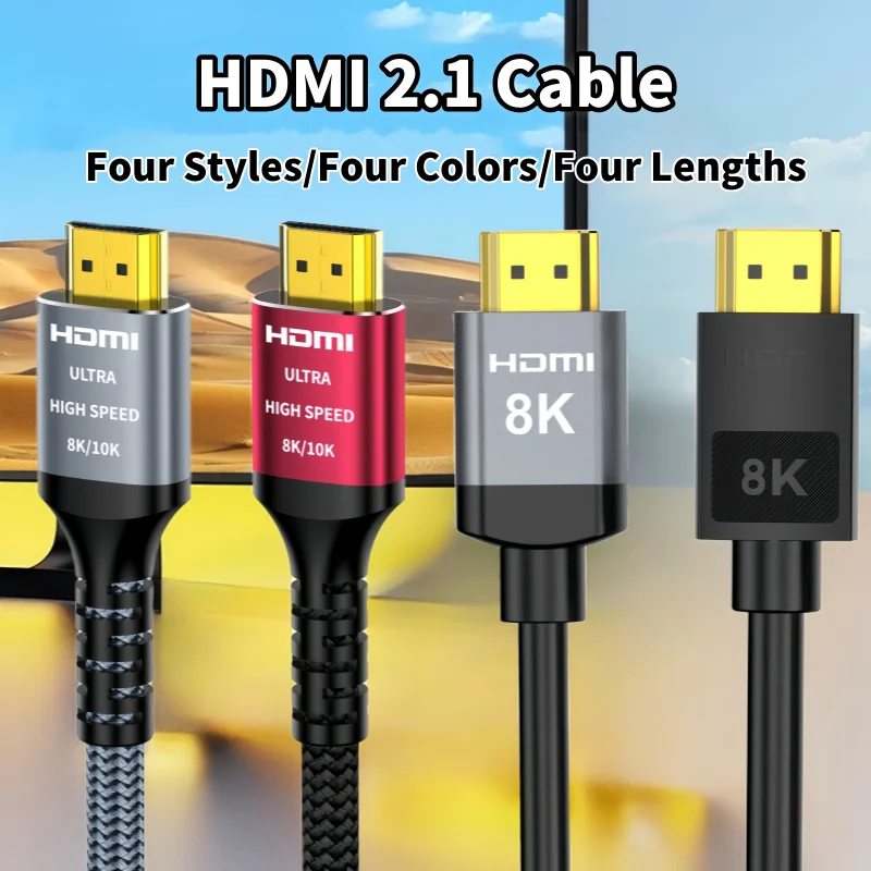 8K HDMI 2.1 Cable 48Gbps Ultra High Speed Braided Cord 8K60 4K120 144Hz eARC 3D HDR10 Compatible with Roku TV/PS5/HDTV/Blu-ray