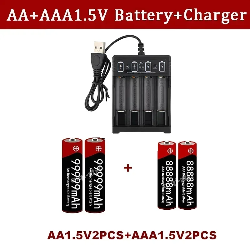 New Brand 1.5V AA 1.5V AAA  Alkaline 1.5V Clock Toy Camera Battery Rechargeable Battery+USBcharger rechargeable battery