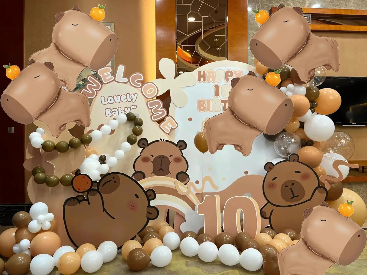 Capybara-globos de papel de aluminio para fiesta temática, 3 piezas, decoraciones para fiesta de cumpleaños