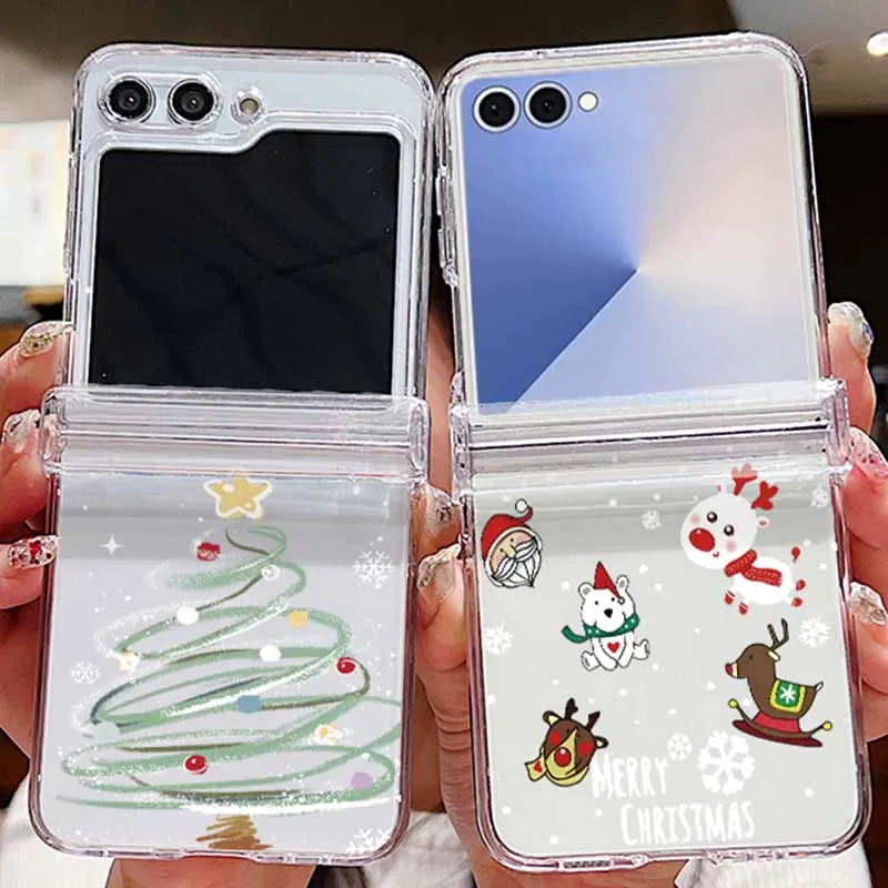 Niedliche Weihnachtsmuster-Hülle für Samsung Galaxy Z Flip 7 FE 7 6 5 4 3 5G, faltbare, klare, harte Handyhülle für Samsung Z Flip5 Flip6