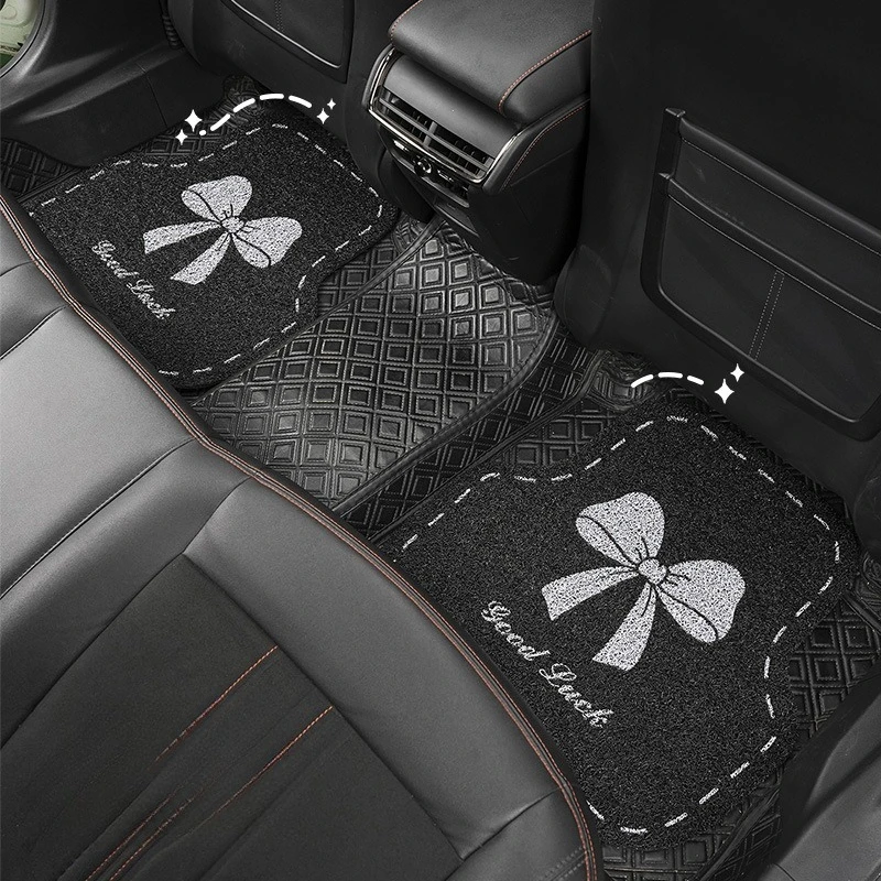 Car Foot Mat Cartoon Bow Silk Circle Universal Plaid Main Driver Anti-Dirty Decorative Car Interior Car Mat Rear Foot Mat