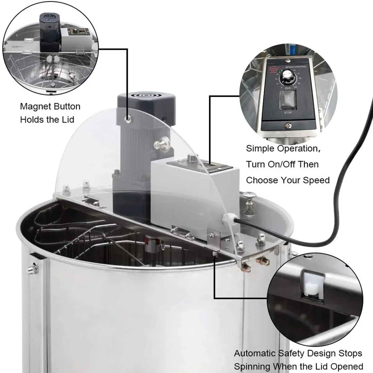 Honey Centrifuge All 304 Stainless Steel 4 thickened Frame Bee Separator Honey Bucket
