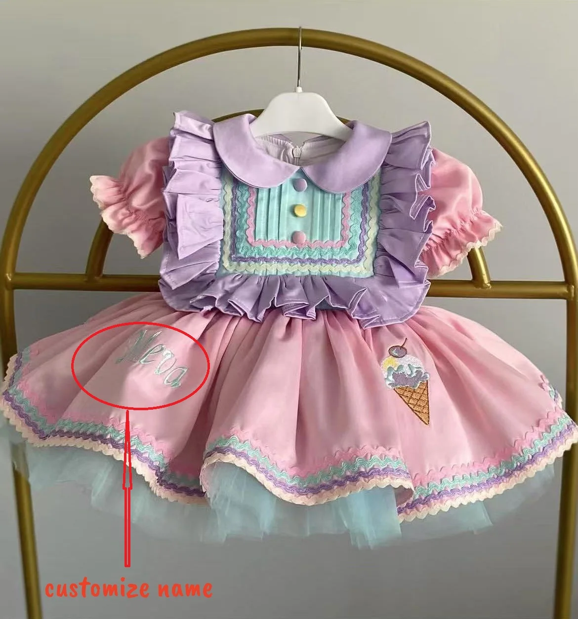 

0-12Y Baby Girl Summer Pink Unicorn Embroidery Vintage Princess Ball Gown Dress for Party Eid Birthday Usual Photograph B316
