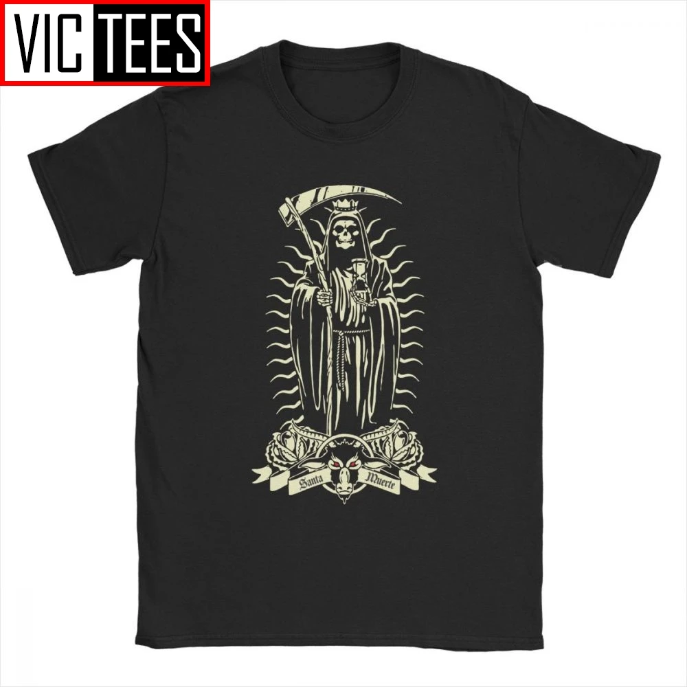 Santa Muerte T-Shirt Men Saint Death Goth Tshirt Mexican Death Muertos Mother Skull Fashion Cotton