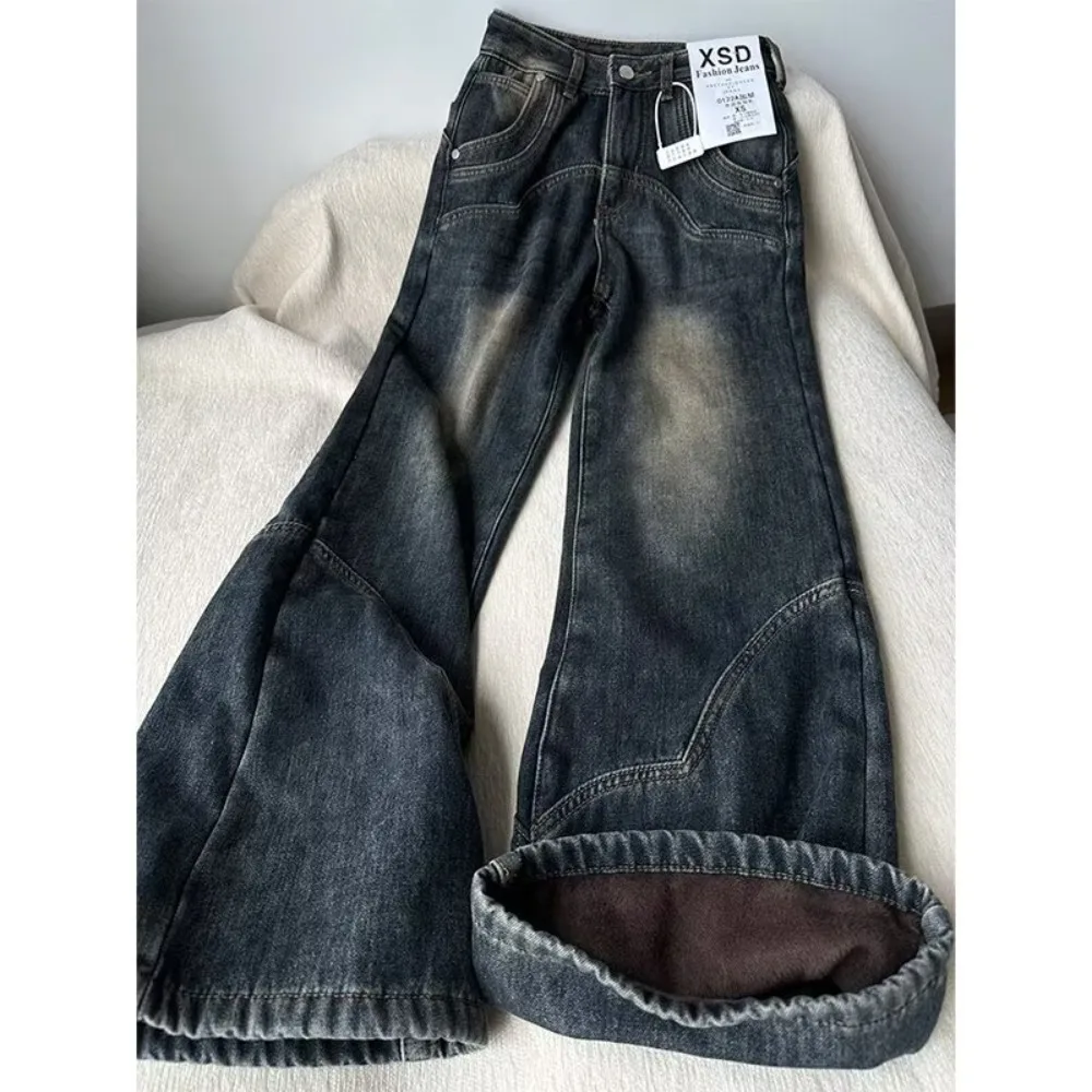 

Washed faded dark blue straight-leg pants, casual new designer wide-leg fashionable streetwear men's jeans
