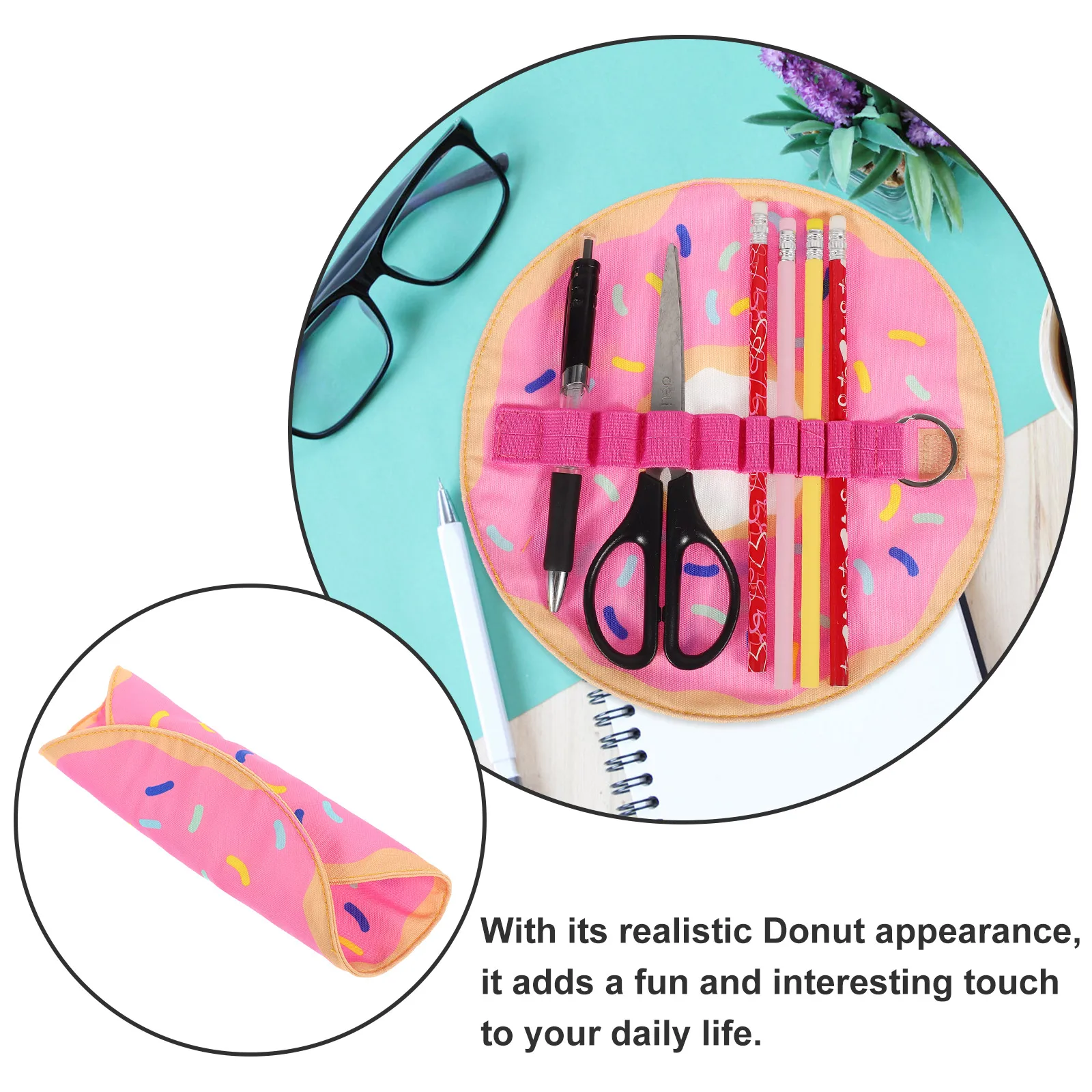 

Donut Pencil Case Roll Up Canvas Pen Bag Large Capacity Pencil Holder Storage Pouch For Pens Pencils Lightweight Compact