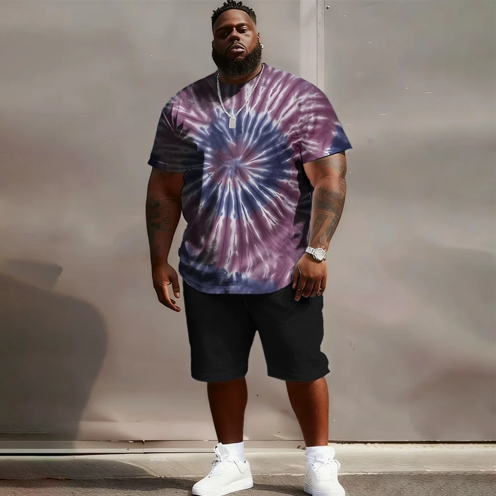 

S-9xl plus size Big & Tall Short Sleeve Set with Iridescent Flair - Lightweight Cotton Blend, Minimalist Rainbow Sheen,