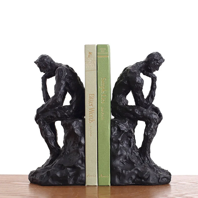 Elegant Modern Minimalist Thinker Bookend Sculpture Desk Decor, Abstract Art Book Stand for Home Office, Creative Gift