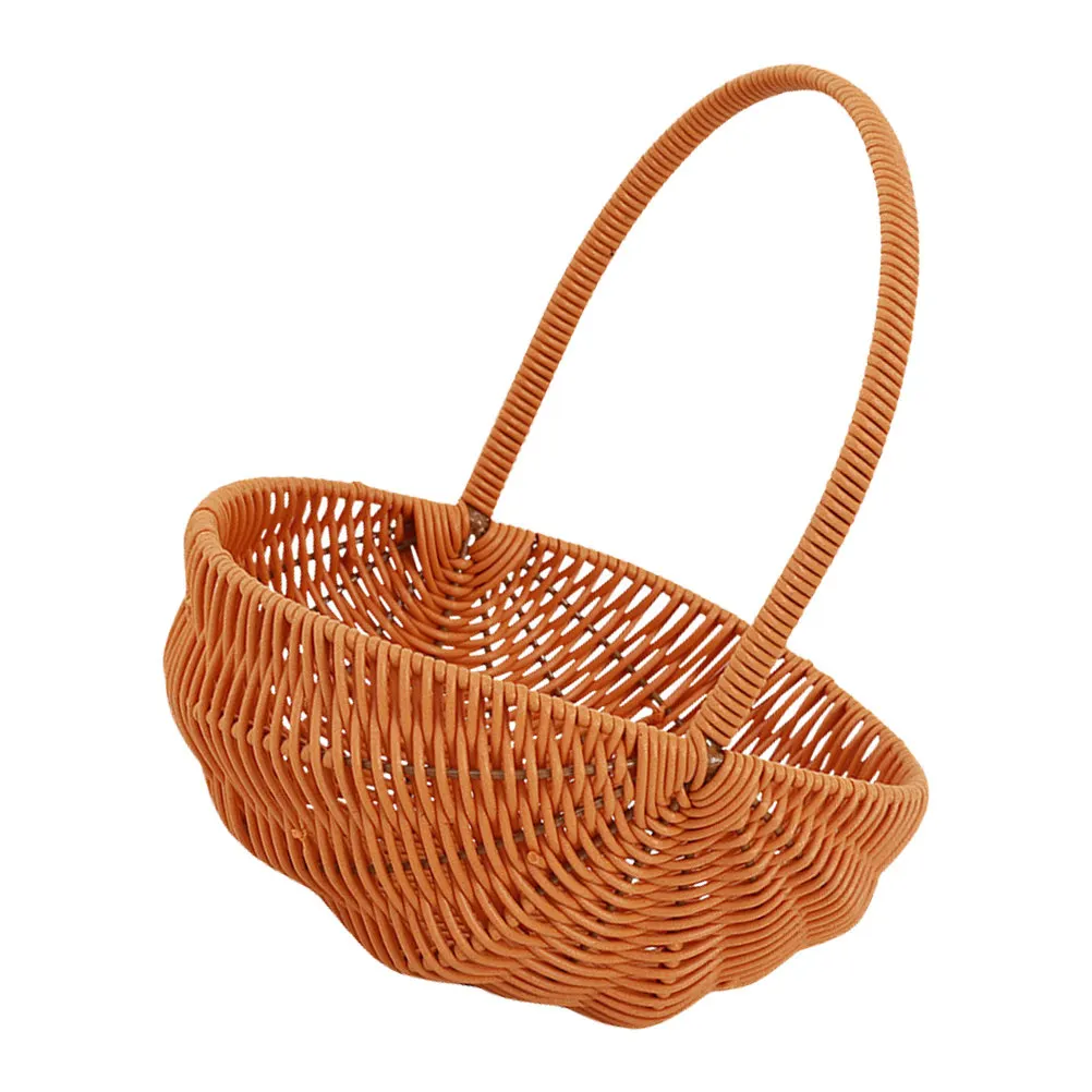 Vintage Handwoven Picnic Basket Watermelon Shape Rustic Rattan Storage Fruit Basket Creative Handmade Home Decor