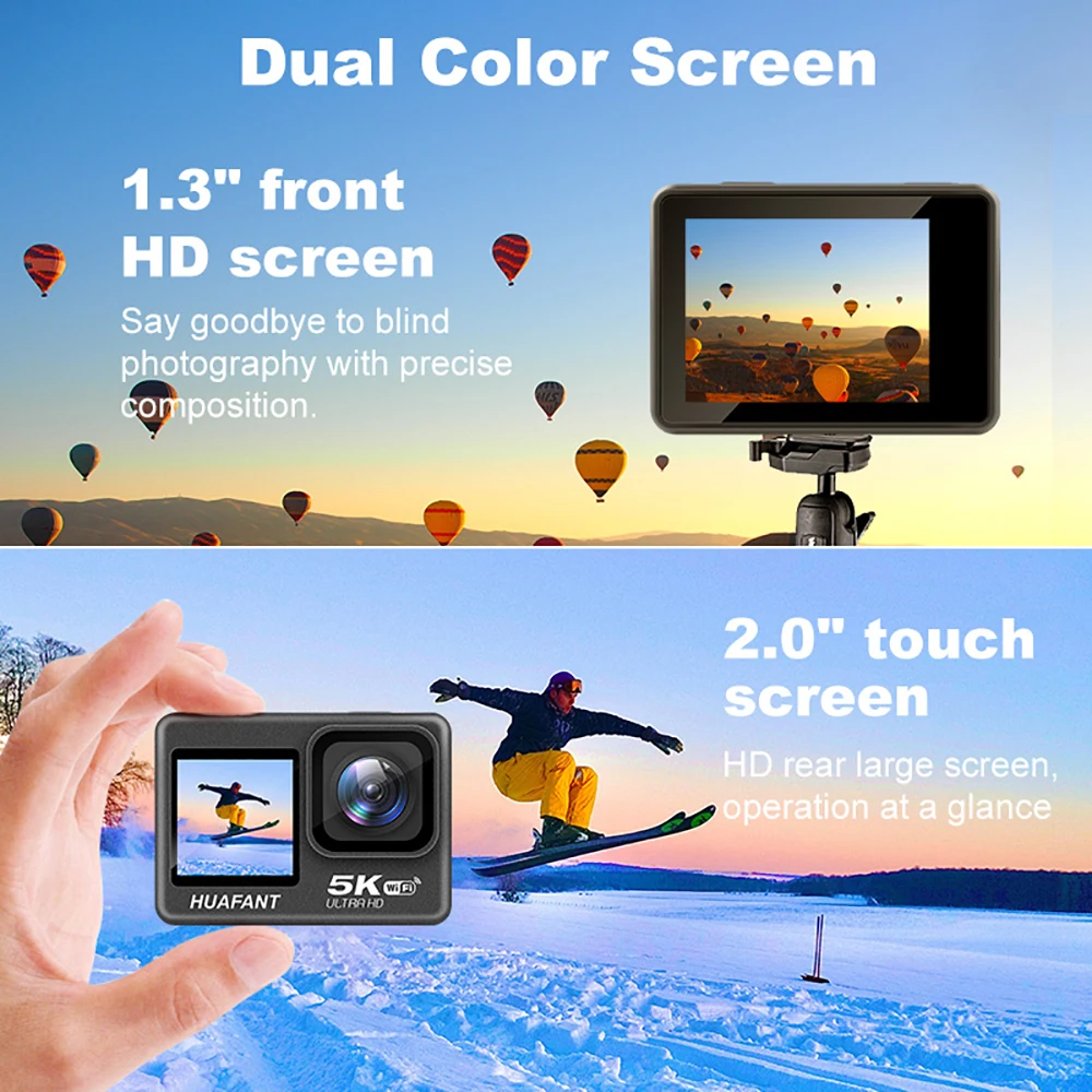 2024New Action Camera 5K 4K60FPS 48MP 2.0 Touch LCD EIS DVR Webcam Dual Screen WiFi 170D Waterproof 30M 4X Zoom Sports Camera