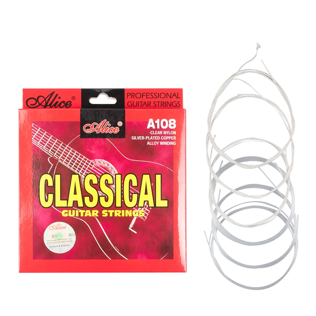 

LOOK Classical Guitar Strings Clear Nylon Strings Silver Plated Copper Alloy Wound Normal Tension Alice A108-N 1/5/10 Sets