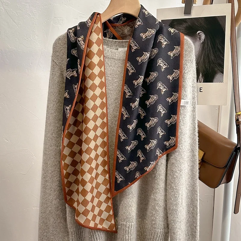 Bufanda de lana de seda de imitación de doble capa de doble cara Premium, Esquina oblicua larga, serpentina grande de invierno para mujer, versátil