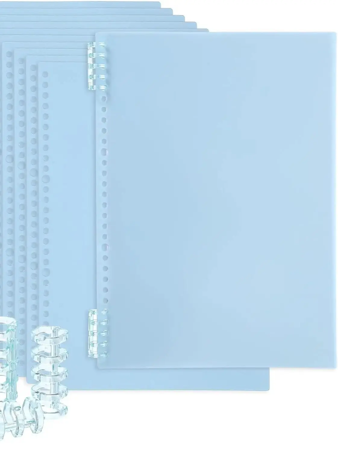 مجموعة غطاء غلاف حلقي أزرق مكونة من قطعتين، ورقة غطاء دفتر بلاستيكية بحجم A4، دفتر تخزين مثقوب حلزوني، قابل للفصل، لا