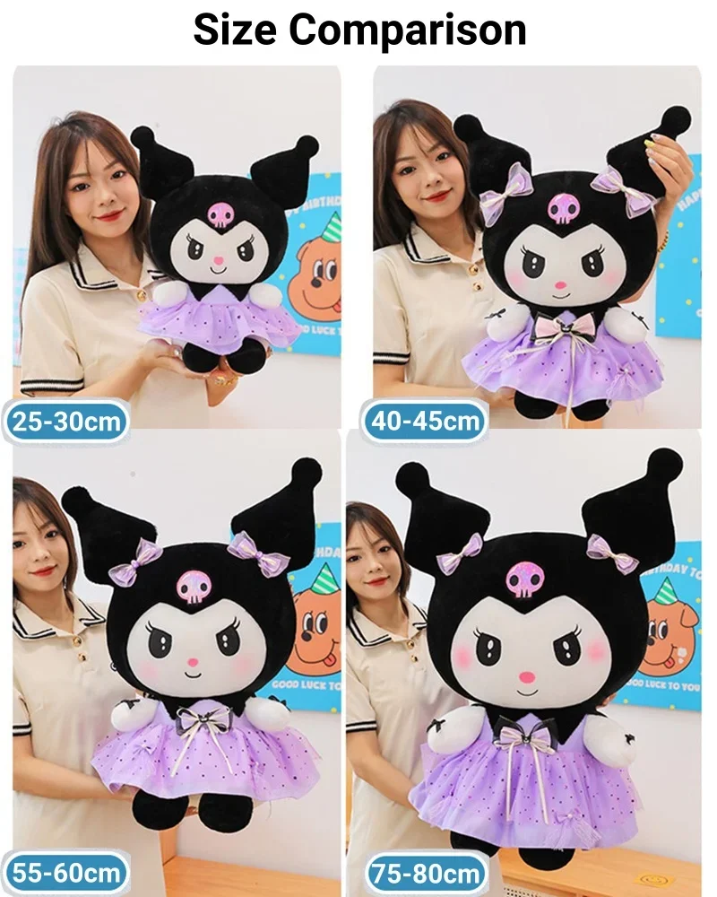 Miniso minha melodia plushies bonecas dos desenhos animados kuromi vestido de pelúcia princesa boneca travesseiro dormir brinquedos de pelúcia crianças presentes aniversário