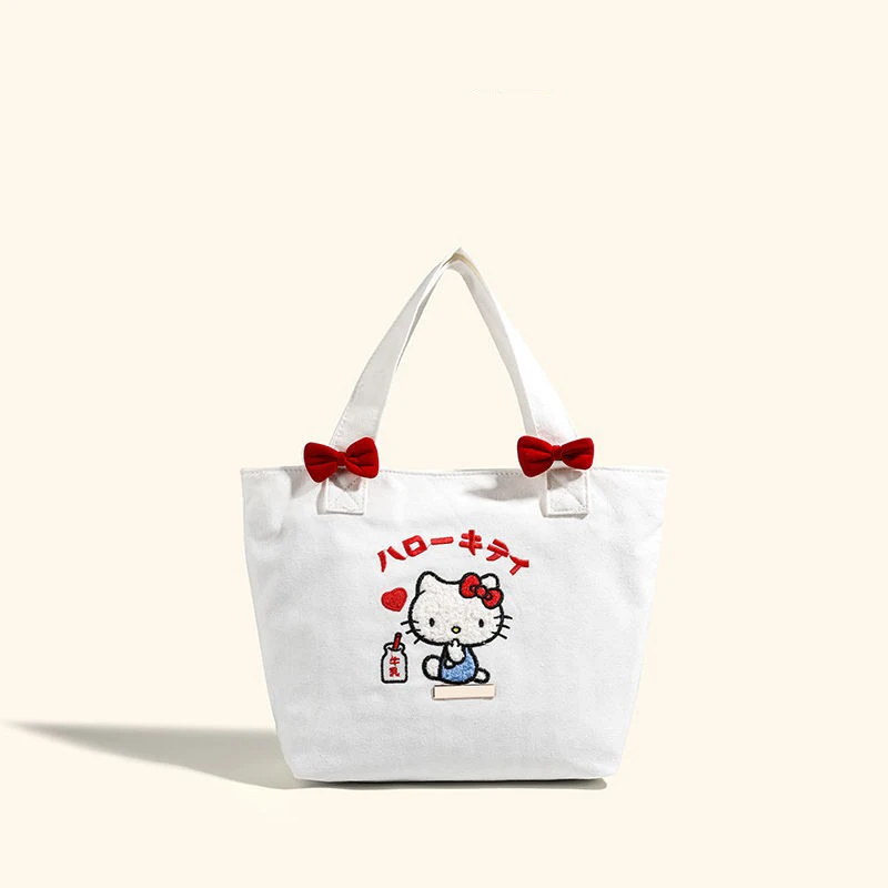  Hello Kitty Handbag Cute Canvas Embroidered Shoulder Bag for Girl Large Capacity Portable Outdoor Shopping Commuting Bag