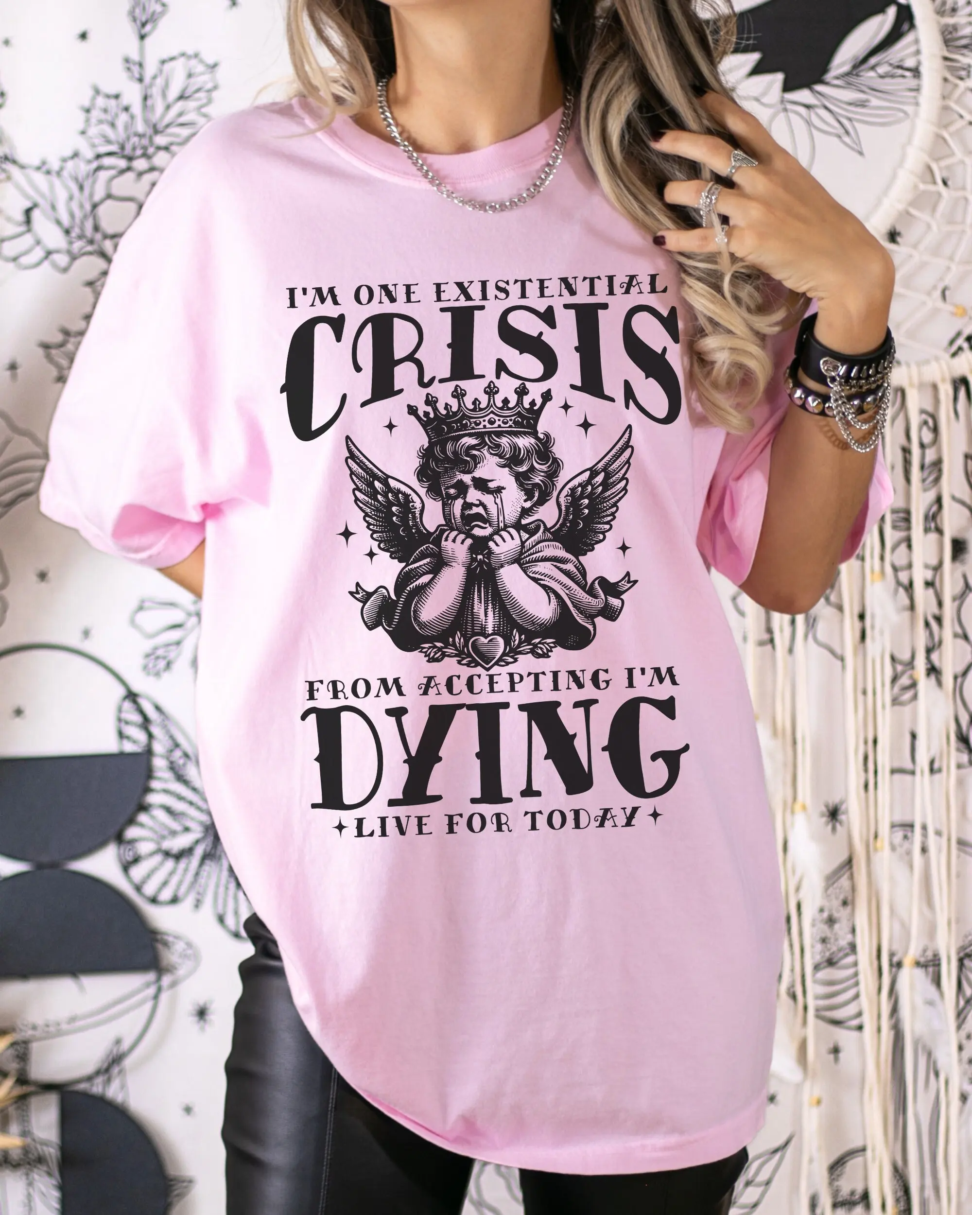 Existential Crisis T Shirt Crying Angel Mental Health Chronic Illness Cursed S Memento Mori Gothic Clothing Trauma Rare Disease