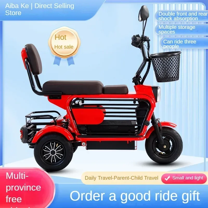 Mini tricycle électrique avec panier de rangement pour animaux de compagnie, batterie au lithium, parent-enfant, 600W, 48V, 45AH