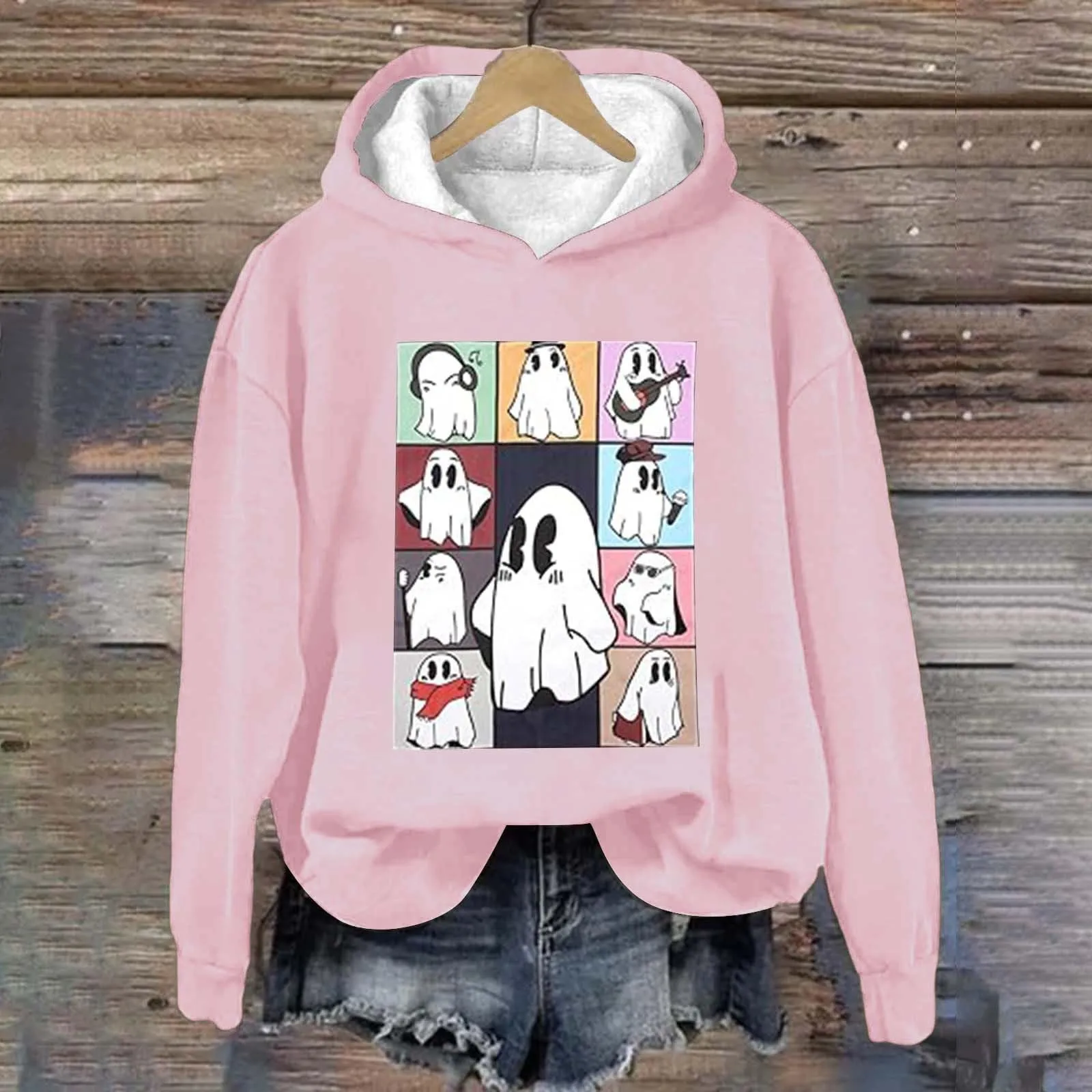 

Halloween Hoodies For Women Funny Graphic Oversized Hood Neck Sweatshirts Casual Loose Zip Up hoodies Loose Sweatshirt