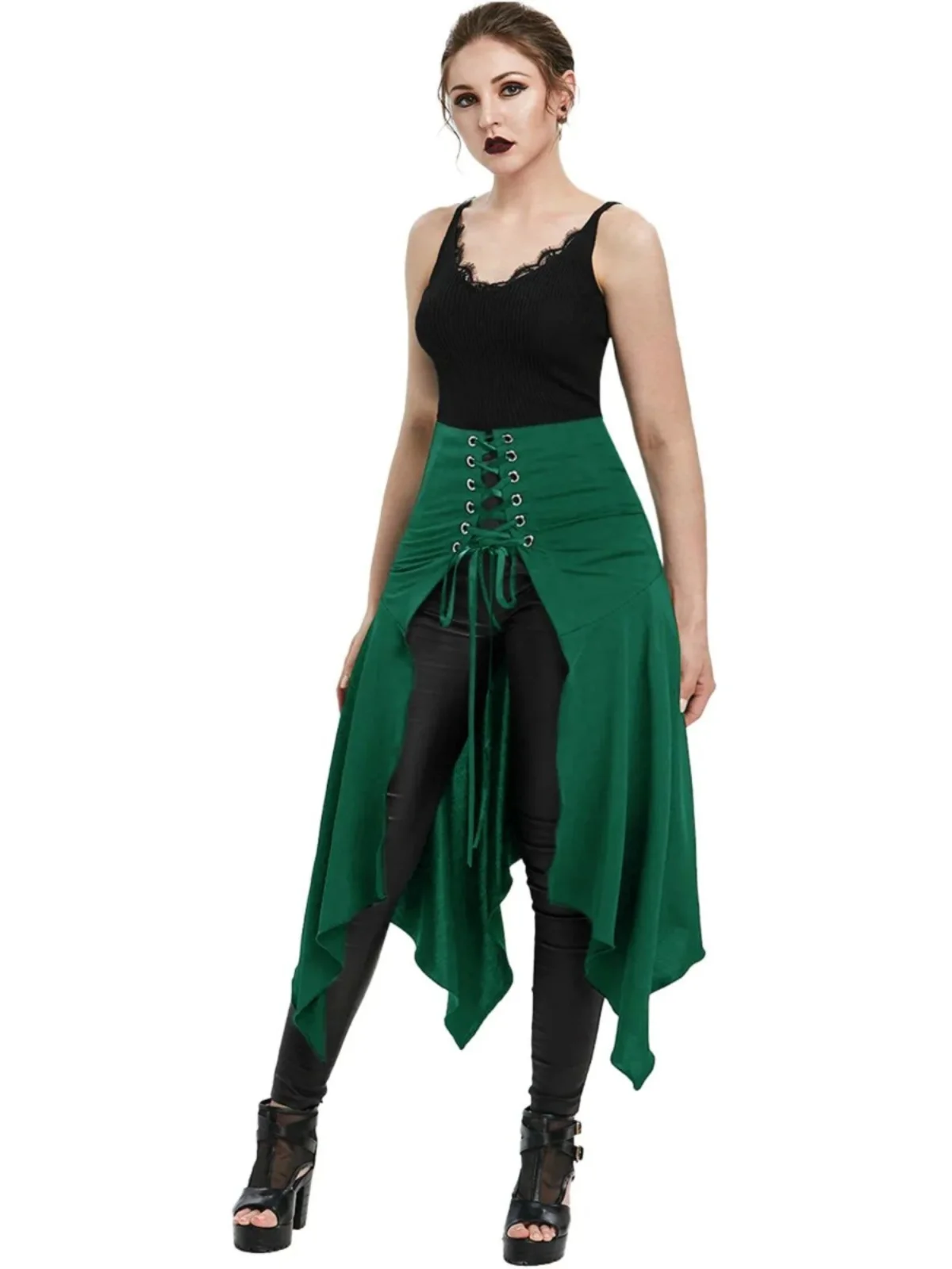 Women's Pure Color Spliced Strap Skirt High Waist Street Style Midi Skirt with Belt Regular Thickness Spring Summer Fashion