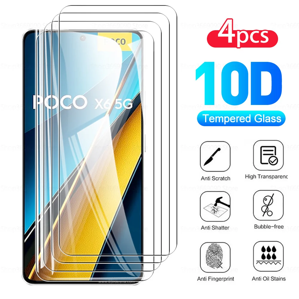 4 шт. 9H чехол с закаленной пленкой для Xiaomi Poco X6 Pro защита для экрана Pocophone Poko F6 Pro X6 Pro