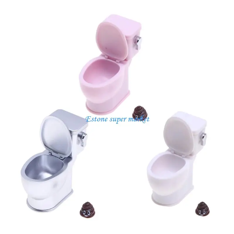 

090B Realistic Mini Toilet For Dolls Bathroom Accessory 1/12 Scale Flushing Sound