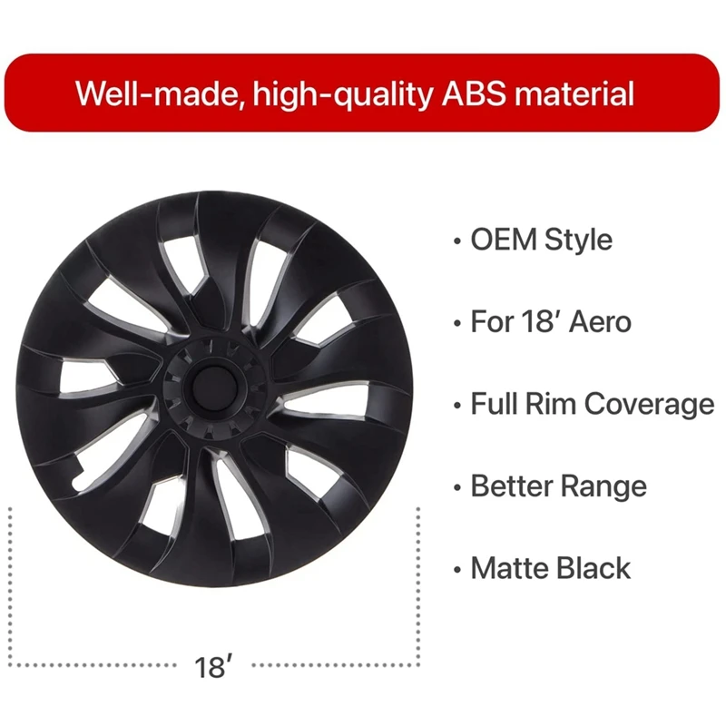 Model 3 Wheel Cover 18 Inch, Hub Cap Full Cover Replacement Accessories for Tesla Model 3 - Matte Black (Left)