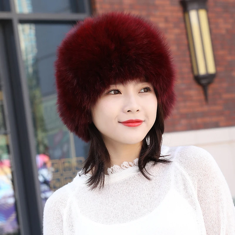 Real Fox Fur Hat Women Winter Luxury Knitted Fur Caps Russians Thicken Bomber Hats Natural Fox Fur Hats With Ear Protection