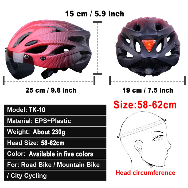 X-TIGER Bicycle Helmet Goggles LED Light Cycling Helmet Integrally-Molded MTB Bike Helmet Adult Road Bicycle Sport Safety Cap