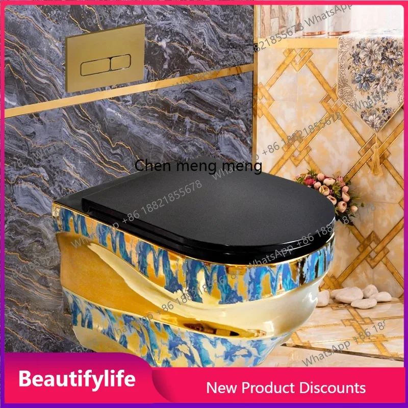 

A17 Black and gold wall-mounted toilet, suspended toilet, bathroom, small apartment, wall discharge into wall water tank F185