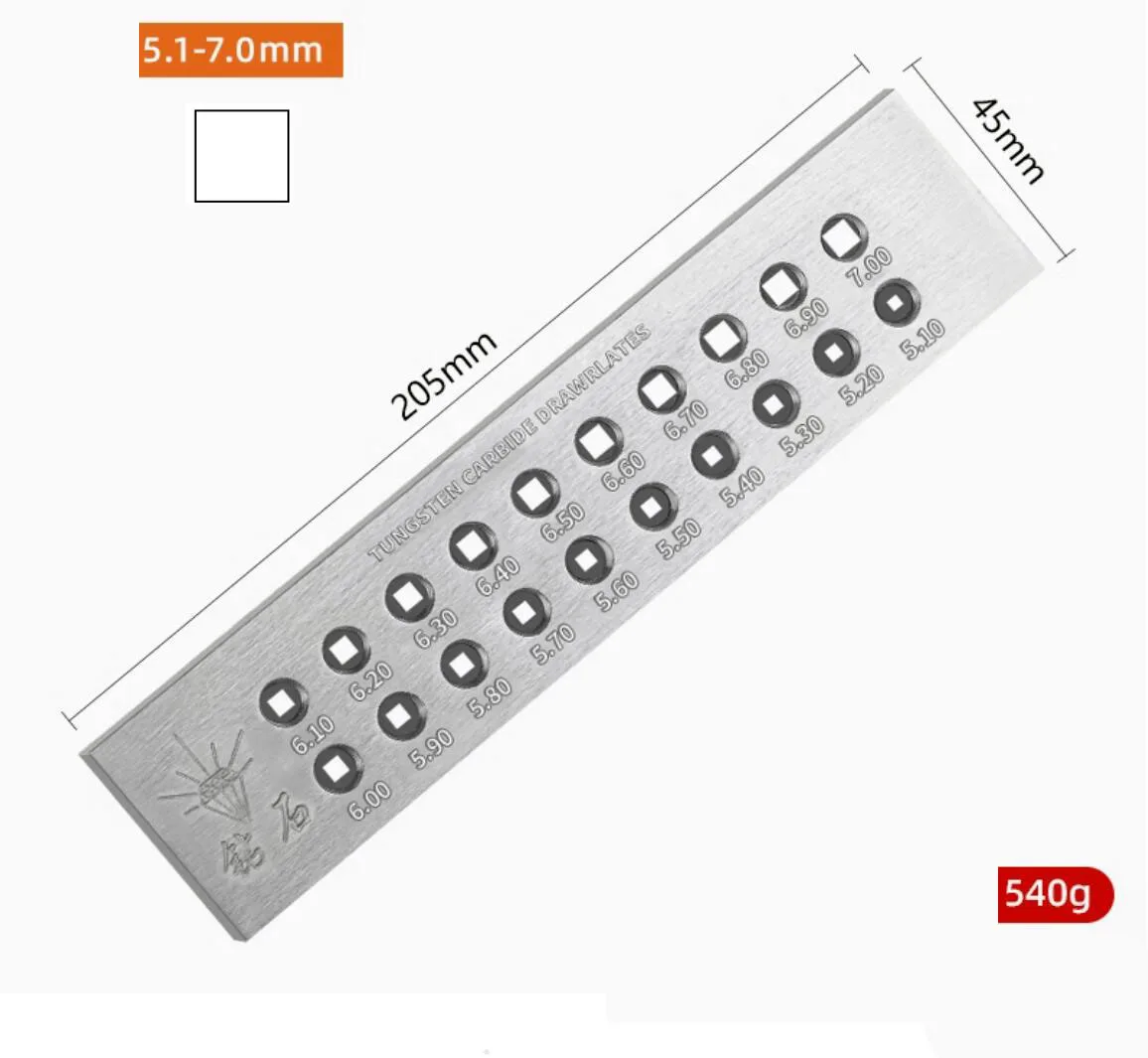 Tungsten Carbide Wire Drawplate 52 Holes Round Shape 0.26-4.10mm Jewellers Draw Plate