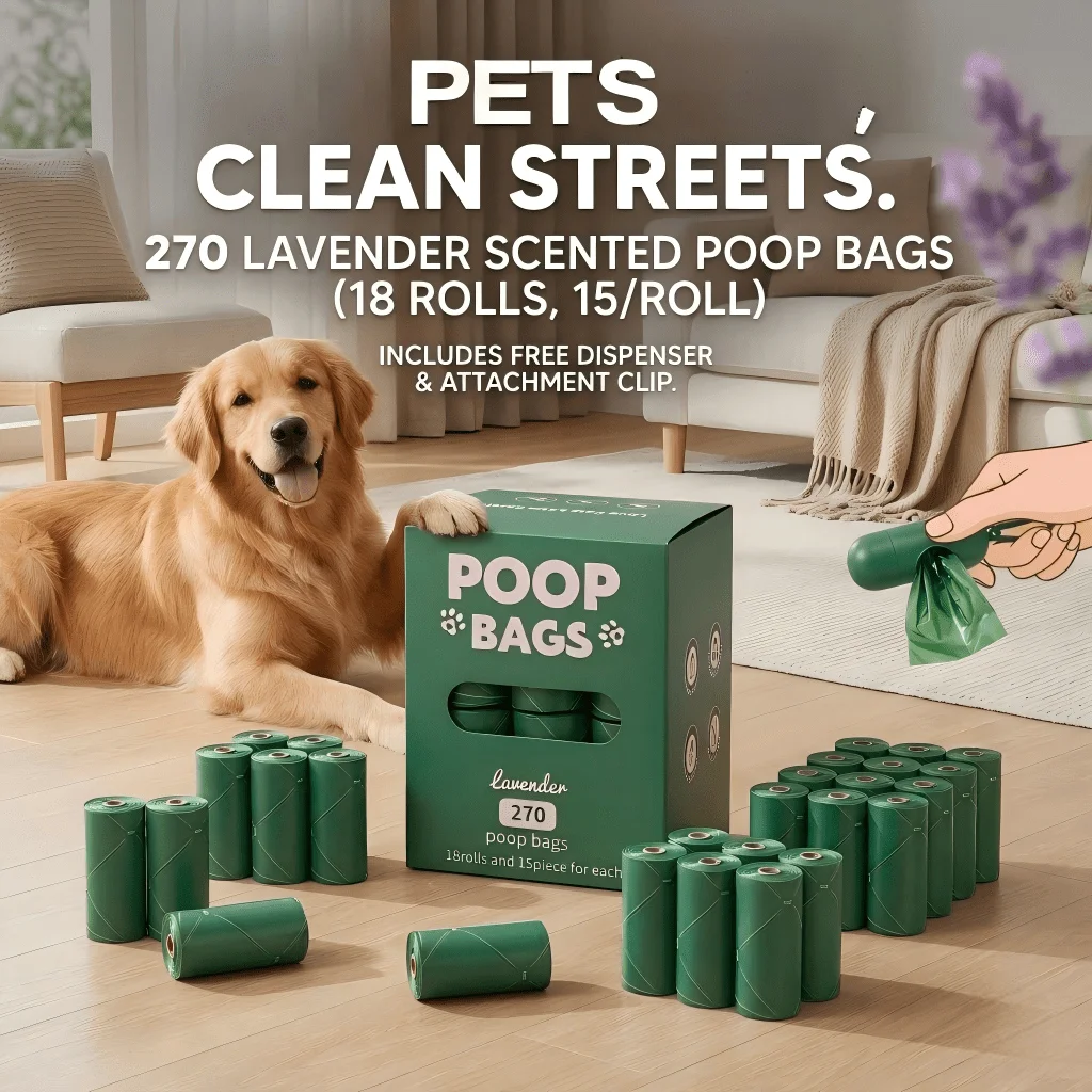 

Lavender Scented Dog Poop Bags Leak-Proof, Extra Thick Polyethylene BagsFor Easy Cleanup, Green & Design, Pet Waste Disposal, Scented Bags, Durable Construction,Without Battery, Includes A Splitter And Clips.