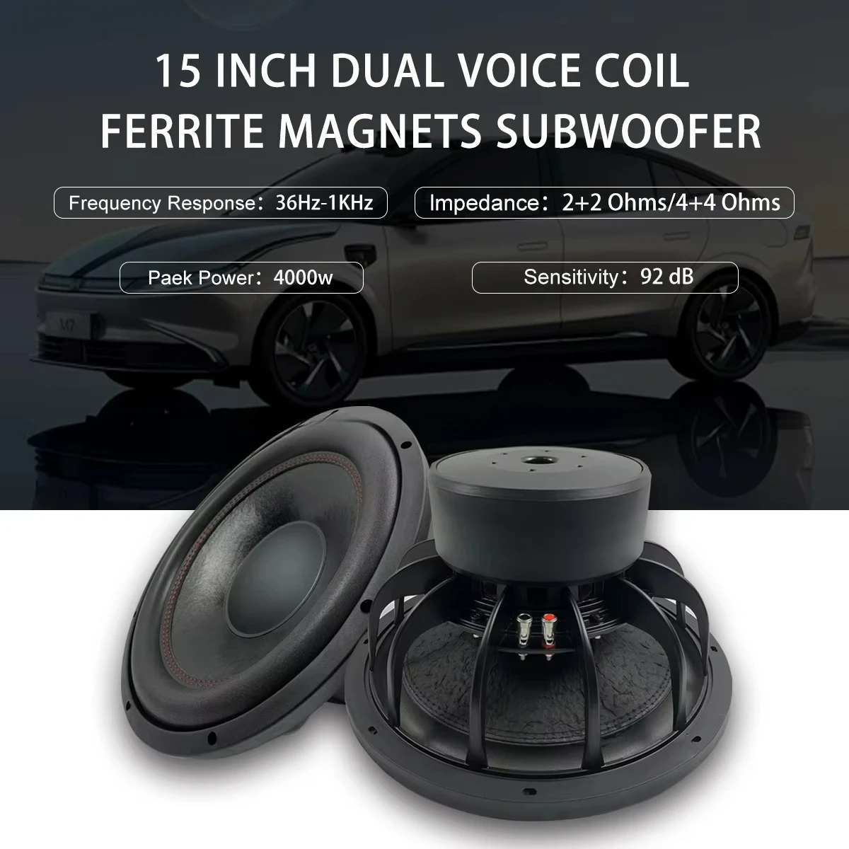 Car subwoofer 4 ohm subwoofer 15-inch bass 2000 RMS V. Car  PA speaker  15 2＋2 view 2