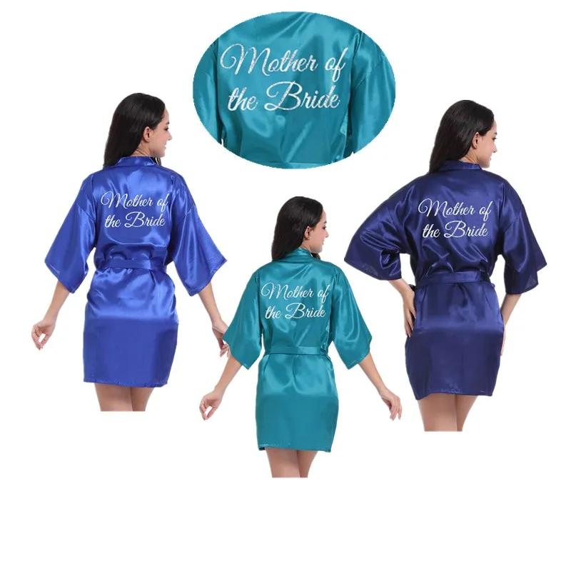 Wholesale Mother of the Bride Silver Glitter Women Satin Kimono Robes For Wedding Party Short  Bath Sleepwear Bathrobes T143