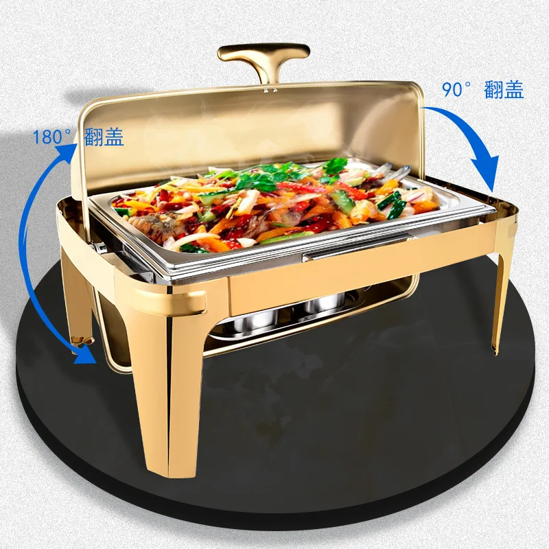 1pcsGold Glass Roll Top Food Warmer Alcohol Stove Chafing Dishes Buffet Food Pan Chafer Buffet Set otel Restaurant Buffet Server