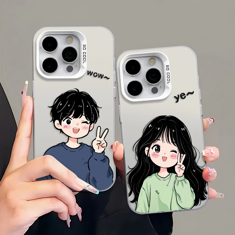 

A cute couple phone case for iPhone 16 15 14 13 12 11 Pro/ Max/Plus shock-proof rear cover anti-fingerprint